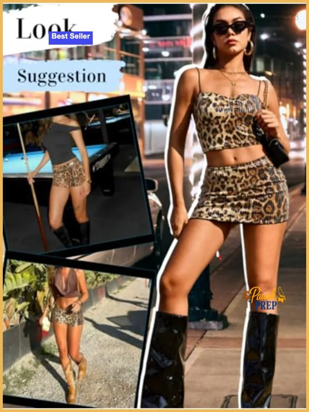 Two Piece Sequin Mini Dress, Cheetah Print Club Outfit
